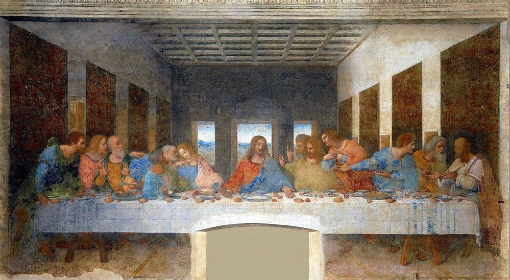 A painting of the last supper in a room.