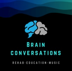 A blue and black background with the words " brain conversations " in front of it.