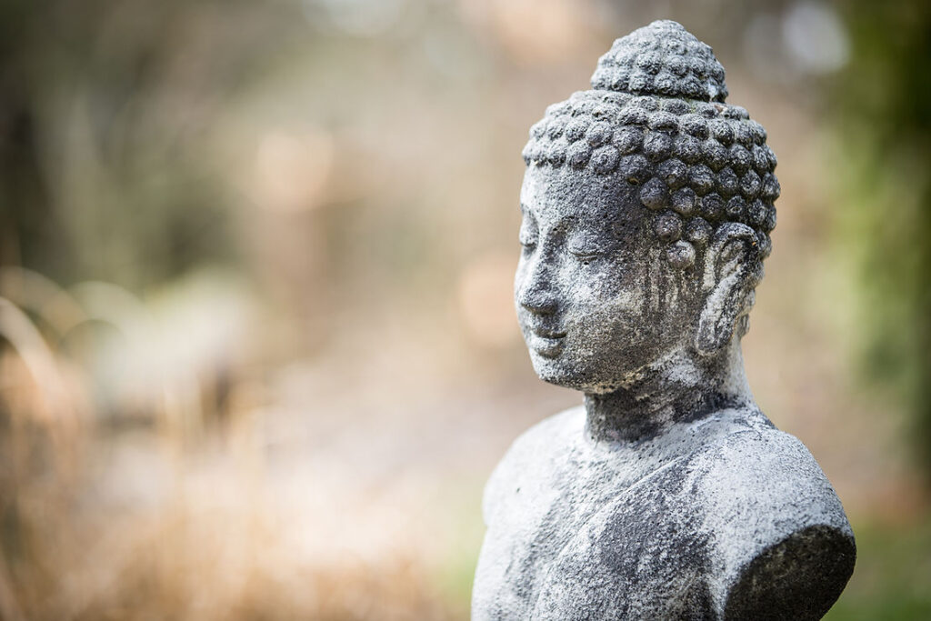 A statue of buddha is shown in the foreground.