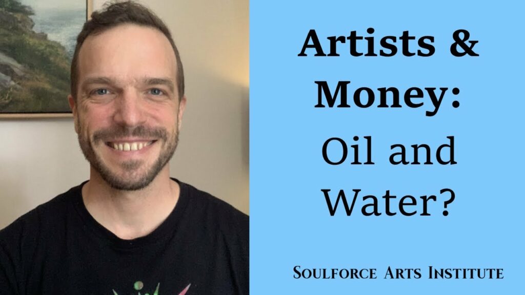 A man smiling with the words " artist money oil and water ".